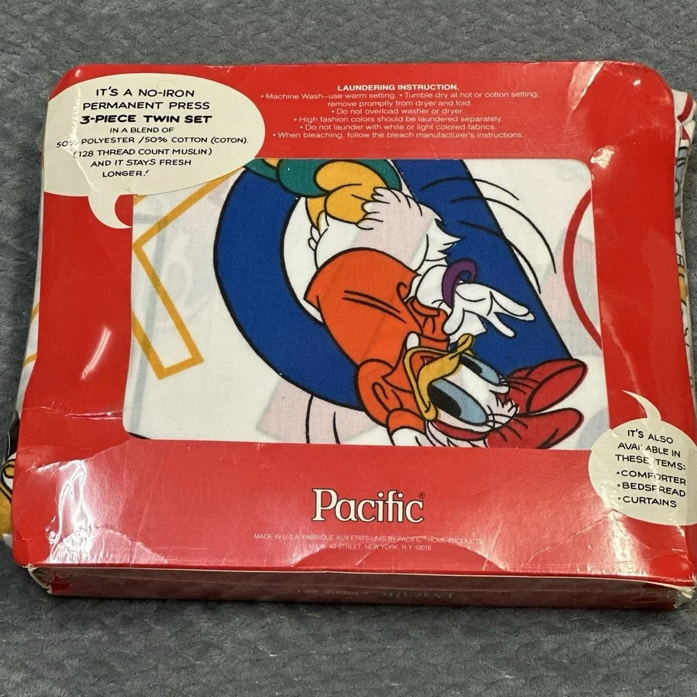 Vintage Mickey Goofy Donald Walt Disney Pacific 3pc Twin Sheet Set New Old Stock